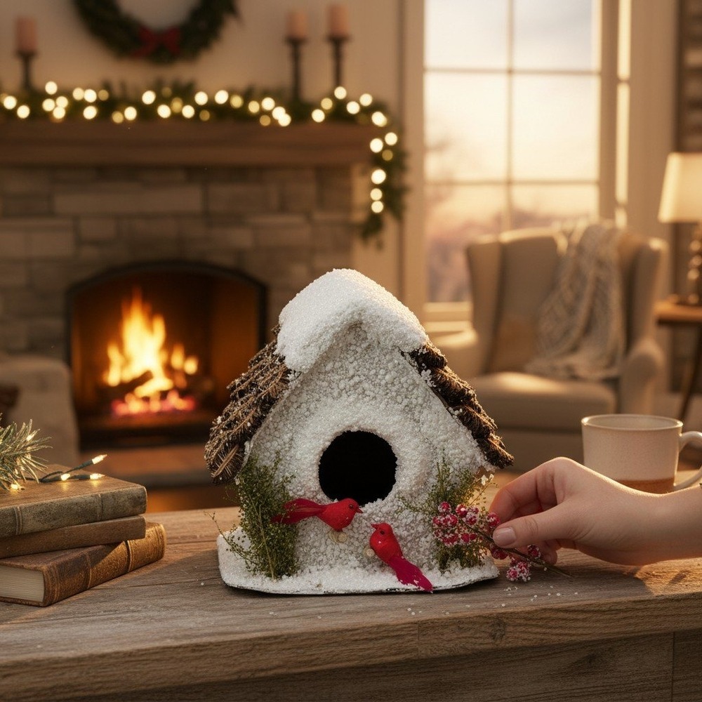 White Pine Decorative Birdhouse White NWT Snowy Cardinal Winter